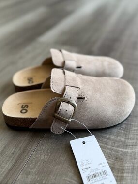 SO Girls Shiloh Clog Taupe Slip On Buckle Textile Size 13 NWT